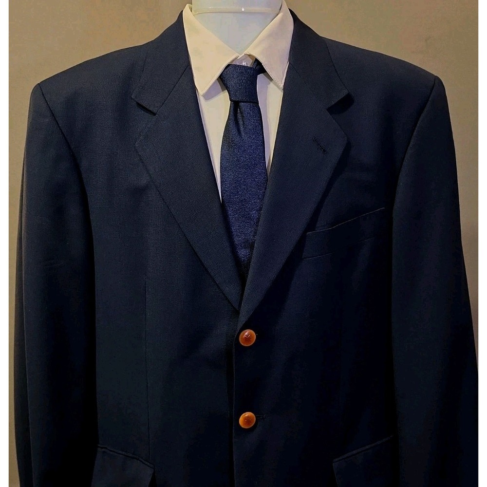Hugo Boss Mens Harvard Blazer 38R Navy Virgin Wool Orange Buttons Germany VTG